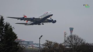 Epic Landings \u0026 Takeoffs at Heathrow – A380, 777, A350 in 4K