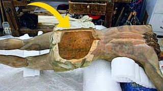 Artist Repairs Jesus Statue, Realizes Something's Hidden Inside