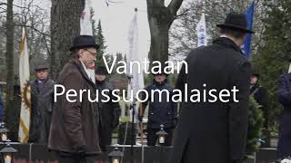 Vantaan Perussuomalaiset perinteisesti seppeleen laskussa Pyhän Laurin kirkon sankarihaudoilla.