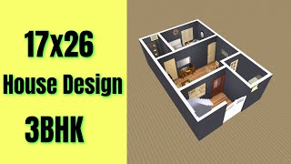 17x26 House Design 3BHK || 3 Bedroom Ghar Ka Naksha || 17x26 House Plan || Small Home Design 3D