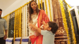 Jr NTR Son Abhay Ram Making Fun With His Mom Pranathi @ #NTR27 Opening | TFPC