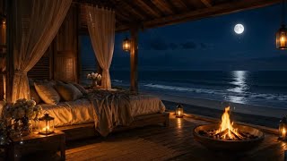 Tranquil Night Porch by the Sea 🌙 Gentle Waves and Soft Fire Crackles for Deep Relaxation