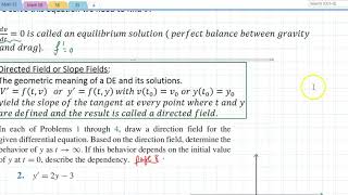 Math 55 Section 1.1(1) Some Basic Mathematical Models Directed Fields