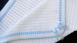 Crochet baby blanket pattern with easy bean stitch crochet pattern and border - Crochet for Baby