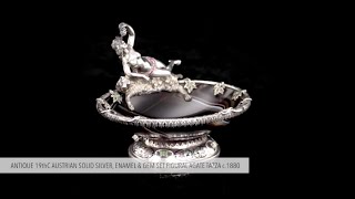 ANTIQUE 19thC AUSTRIAN SOLID SILVER, ENAMEL \u0026 GEM SET FIGURAL AGATE TAZZA c.1880