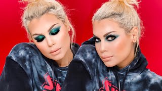 a fire smokey green/blue eyeshadow look & giving advice to camera man about life | Bailey Sarian