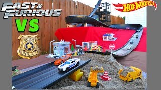 Hot Wheels fat track double curve fast & furious vs police cars tournament race cops and robbers toy