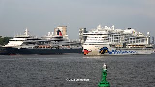 Queen Victoria \u0026 AIDAperla | awesome horn battle between CUNARD and AIDA Cruises ship in Hamburg |4K