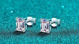 Moisza ~ Emerald Cut 0.5/1/2ct D Color VVS Moissanite Diamond S925 Stud Earrings