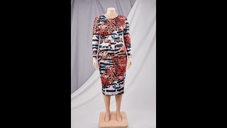 XL-5XL Plus size autumn new stylish stretch leopard batch printing casual midi dress AA002218