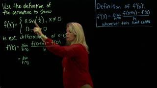 Show Piecewise Function NOT Differentiable at a Point