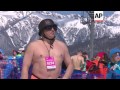 russian skiers take the beach to the slopes