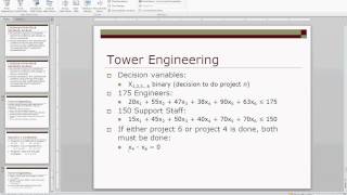 Tower Engineering Example (Binary Linear Programming)