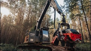 Nisula harvester heads on 17 ton John Deere and Volvo excavators in Brazil