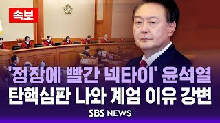 [속보] '정장에 빨간 넥타이' 윤석열, 탄핵심판 나와 계엄 이유 강변..\