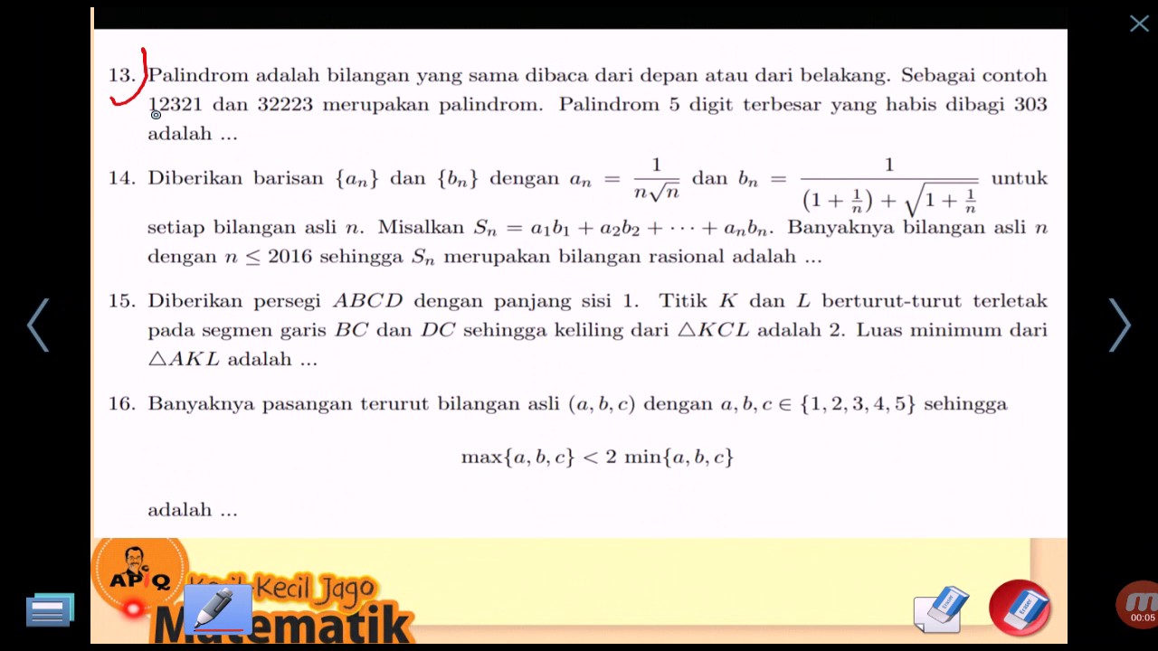 Pembahasan Olimpiade Matematika SMA OSK 2016 - YouTube