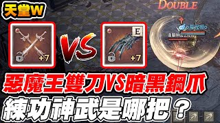 【天堂W】惡魔王雙刀VS暗黑鋼爪《練功神武是哪把？》終極對決99.9%準確率 【阿瑞斯實測】#리니지W #lineageW