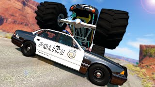 Awesome New Monster Truck Crushes Police Cars! - BeamNG Gameplay & Crashes - Cop Escape