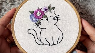 Cute floral cat embroidery  || Embroidery for beginners - Let’s Explore