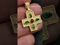 greek byzantine silver 925 gold plated cross 23mm with red and green stones greece silver cross