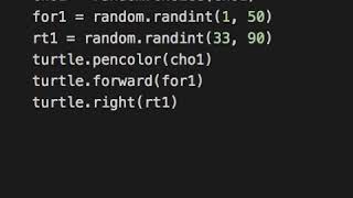 Python program to draw random coloured lines using the Turtle library.