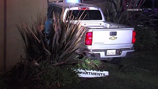 Vehicle Slams Into Apartment Building | Pomona