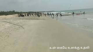 கரைவலை மீன் பிடித்தல் இடம் மாரீயூர் கடற்கரை/net pulling fish catching at the indian ocean