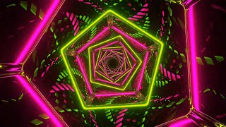 4K Screensaver – Neon Green/Pink Pentagon Tunnel with Mirror Effects (No Audio)