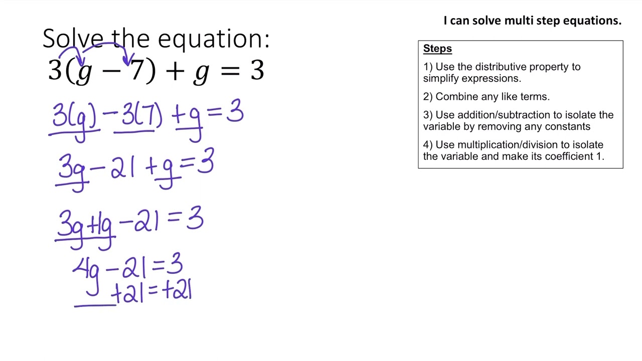 1 03 Multi Step Equations Youtube