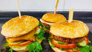 How to make Beef and Chicken Burger. အမဲသားနဲ့ ကြက်သားဘာဂါ ပြုလုပ်နည်း