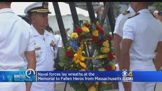 Naval Forces Lay Wreaths At Memorial To Fallen Heroes From Massachusetts