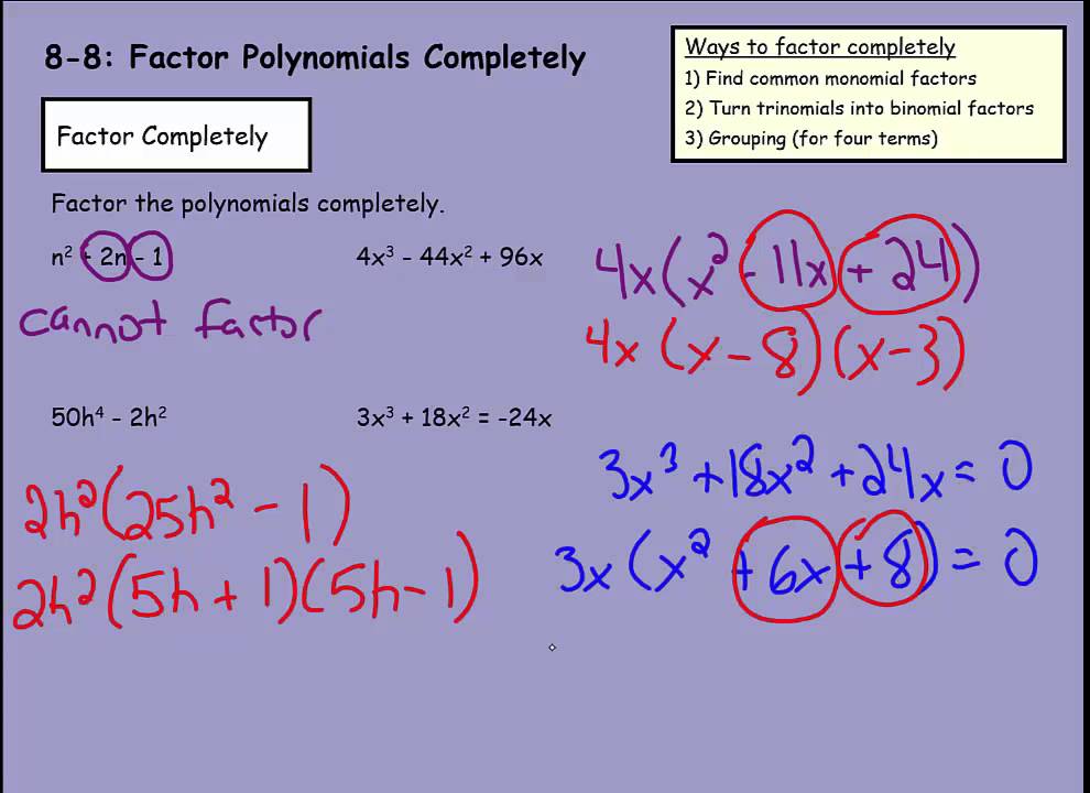 Math 8 8 Factor Polynomials Completely Youtube