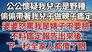 公公懷疑我兒子是野種，偷偷帶著我兒子做親子鑑定，婆婆怒罵我是婊子不要臉，不料鑑定報告出來後，下一秒全家人都傻了眼。#家庭#情感故事 #中老年生活 #中老年 #深夜故事 【孤燈伴長情】