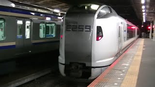 夜のJR千葉駅を通過するE259系特急成田エクスプレス50号大船・八王子行き