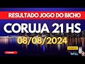 Resultado do jogo do bicho ao vivo CORUJA RIO 21HS dia 08/08/2024 - Quinta - Feira