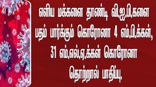 எளிய மக்களை தாண்டி விஐபிகளை பதம் பார்க்கும் கொரோனா 4 எம் பி க்கள், 31 எம் எல் ஏ க்கள் கொரோனா தொற்று