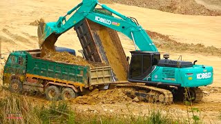 Amazing Digging Removing Dirt Into Dump Trucks Operating Kobelco Excavator SK380 XD lc