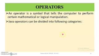 JAVA - MODULE 2 - TOPIC 3 - OPERATORS