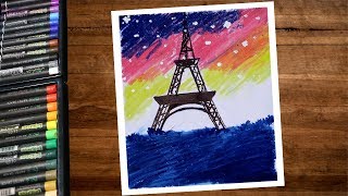 How To Draw Eiffel Tower Drawing  Using Oil Pastel Step By Step - Eiffel Tower Pastel Drawing