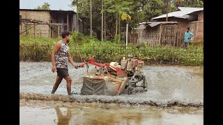 Power Tiller Vst Shakti 130 Di pudding in deep mud  || #powertiller #powertillerstart #vstshakti