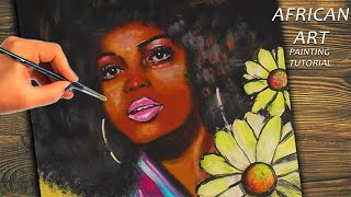 African Lady Acrylic Painting Tutorial | Portrait Painting Demo Step by Step | African Art