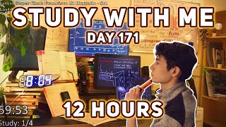 🔴LIVE 12 HOUR | Day 171 | study with me Pomodoro | No music, Rain/Thunderstorm sounds