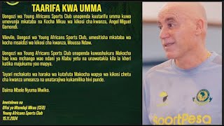 TAARIFA:KOCHA MIGUEL GAMONDI AFUTWA KAZI RASMI YANGA