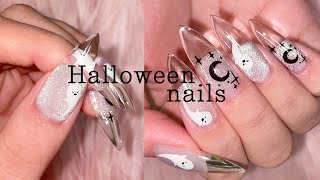 Cute Halloween nails👻 How to do transparent French nails✨ Gel extension / nail art / nail asmr