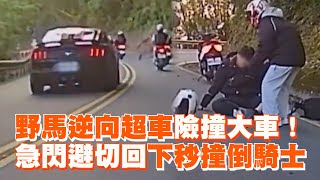 野馬逆向超車險撞大車！　急閃避切回下秒撞倒騎士｜道路｜交通｜違規