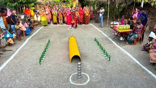 Wow! The difficult challenge of passing the football through the tin tunnel