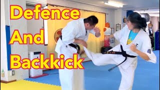 Karate Girl Defense and back kick 空手女子 ディフェンスからの後ろ蹴り