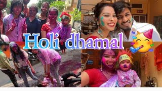 Rang 🎨 panchami dhamal 🥳 sbko pakad pakad kr lgaya colour🎨 #dailyvlog #viral #vickyaditikarma