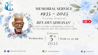 JNAG CHAPEL | A BEAUTIFUL LIFE |  MEMORIAL SERVICE / REV. DEVADHASAN  / 05-02-2025 / LIVE