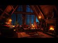 Rain at Night and Crackling Fire in a Cozy Hut Cabin - Relaxing Ambience for Sleep, Study, Relax